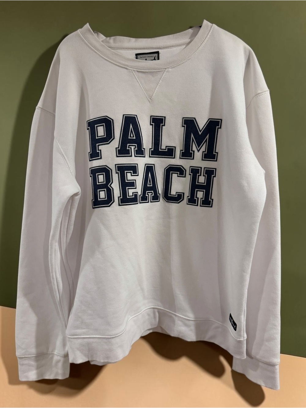 Shark Tee Palm Beach Varsity Crewneck Sweatshirt Sz L Preppy Coastal Grandma